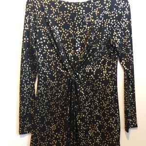 NWT Michael Kors Twist Front Black/Gold Star Dress